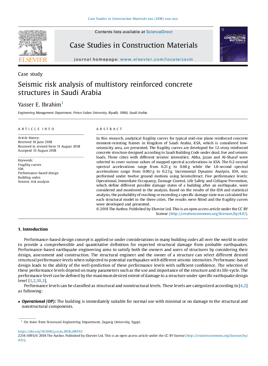 Seismic risk analysis of multistory reinforced concrete structures in Saudi Arabia