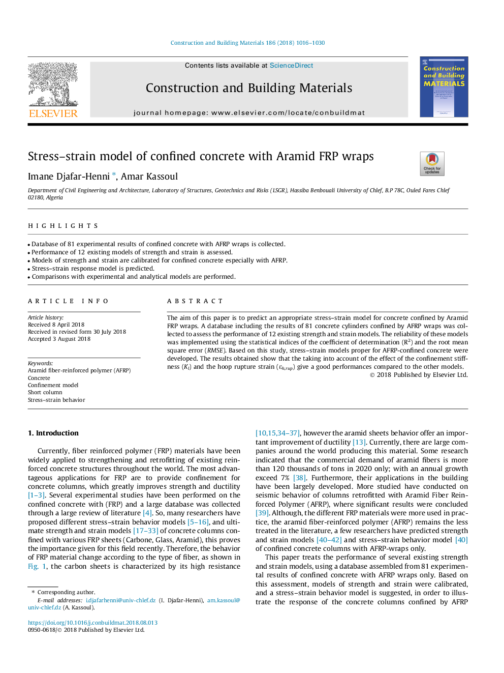 Stress-strain model of confined concrete with Aramid FRP wraps