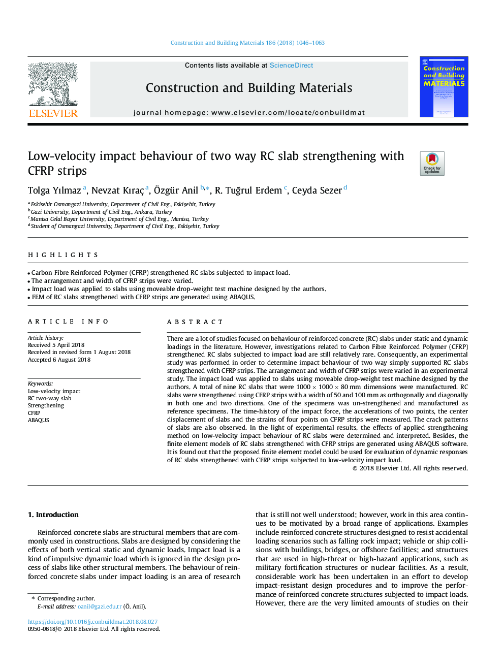 Low-velocity impact behaviour of two way RC slab strengthening with CFRP strips