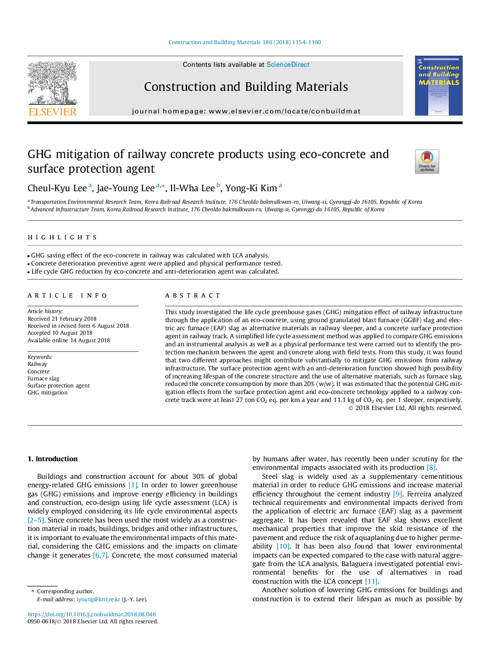 GHG mitigation of railway concrete products using eco-concrete and surface protection agent