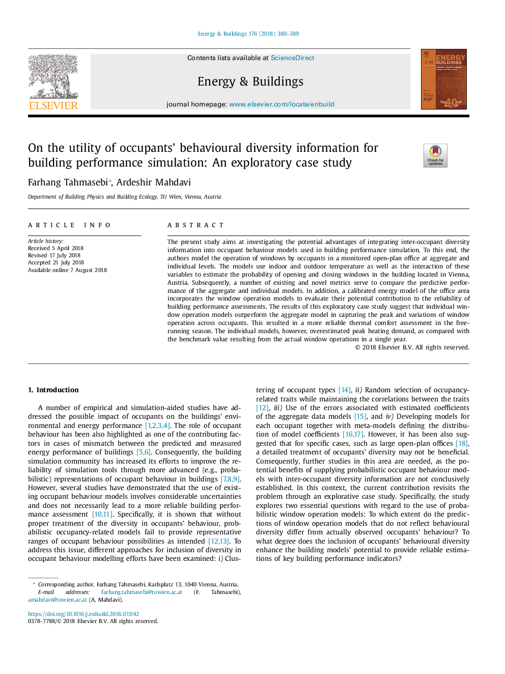 On the utility of occupants' behavioural diversity information for building performance simulation: An exploratory case study