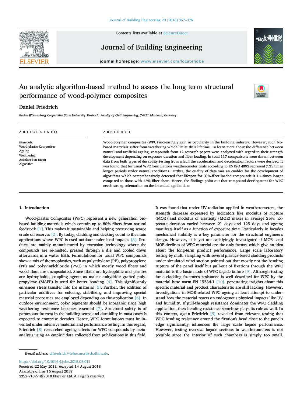 An analytic algorithm-based method to assess the long term structural performance of wood-polymer composites