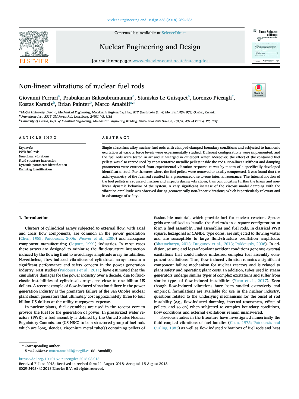 Non-linear vibrations of nuclear fuel rods