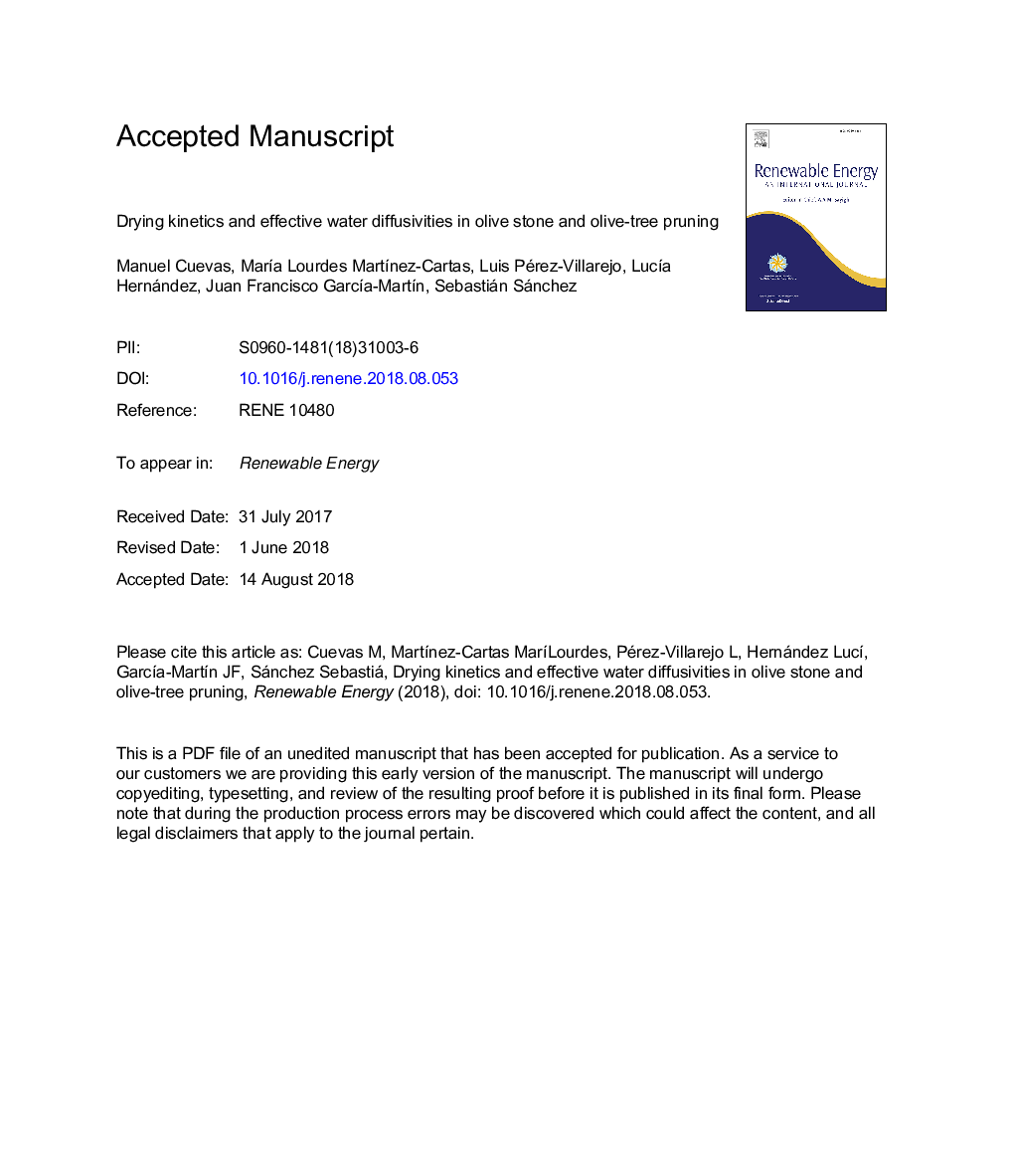 Drying kinetics and effective water diffusivities in olive stone and olive-tree pruning