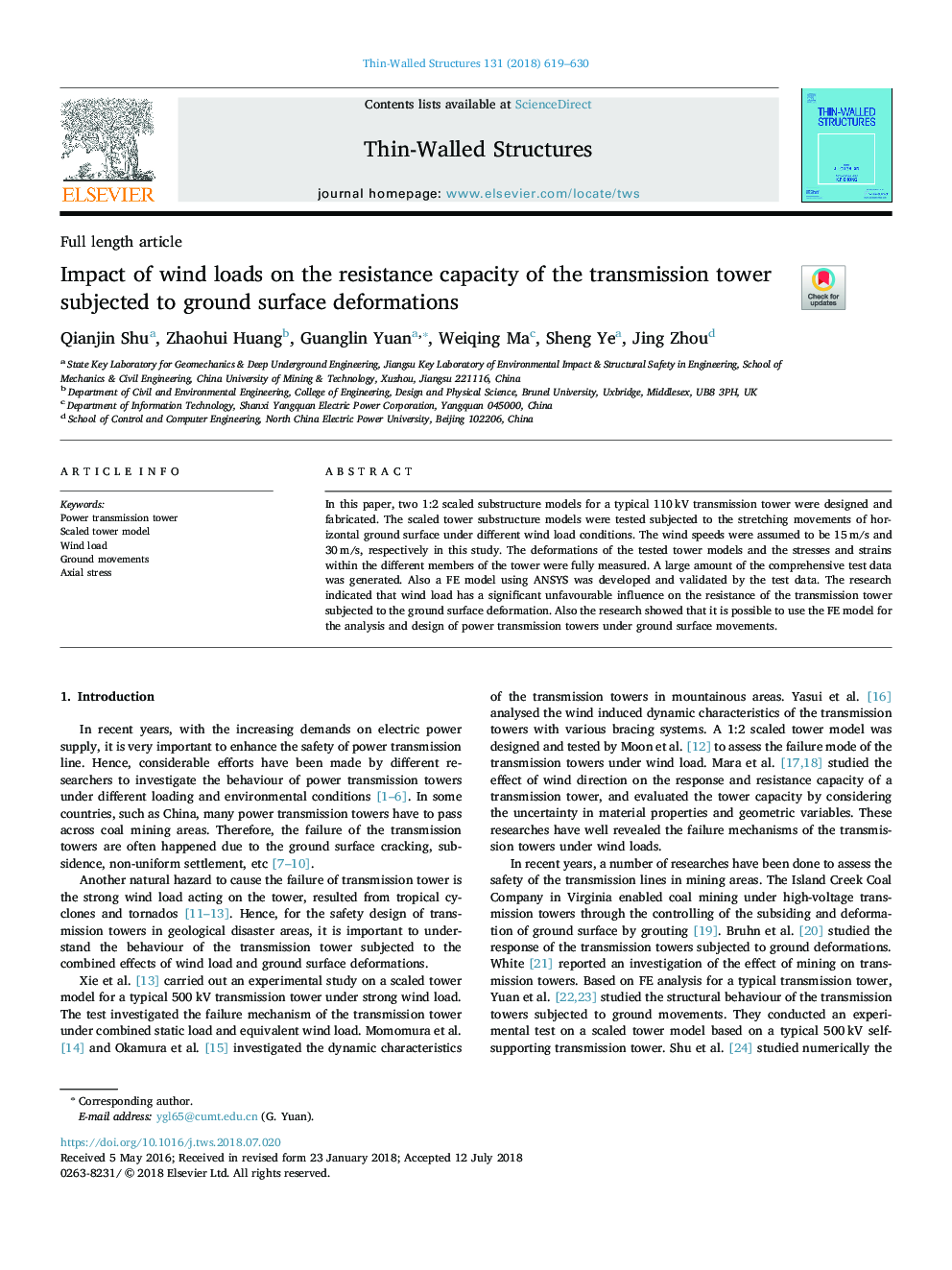 Impact of wind loads on the resistance capacity of the transmission tower subjected to ground surface deformations