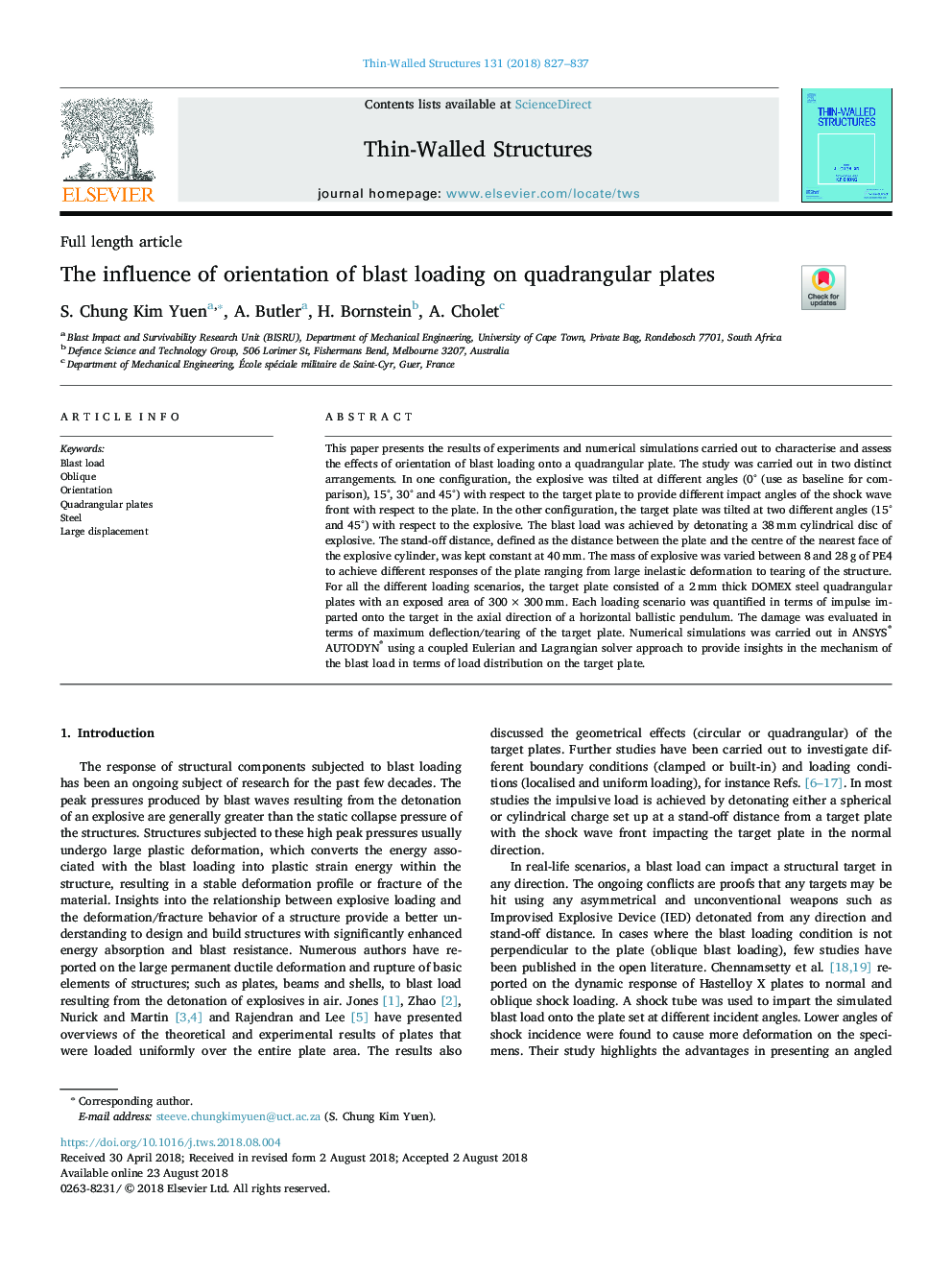 The influence of orientation of blast loading on quadrangular plates