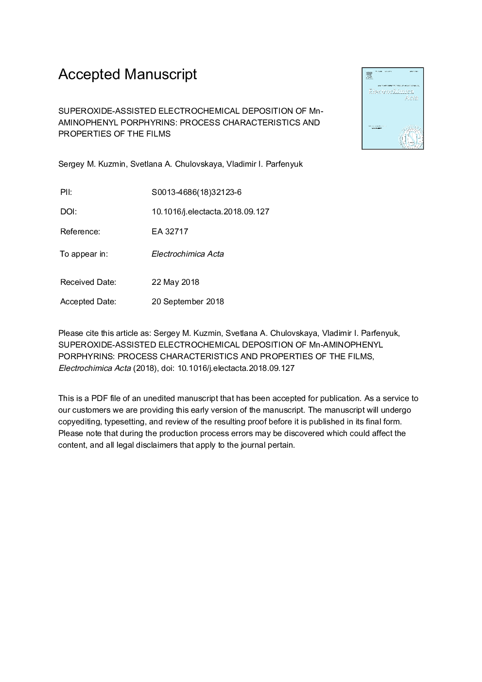 Superoxide-assisted electrochemical deposition of Mn-aminophenyl porphyrins: Process characteristics and properties of the films