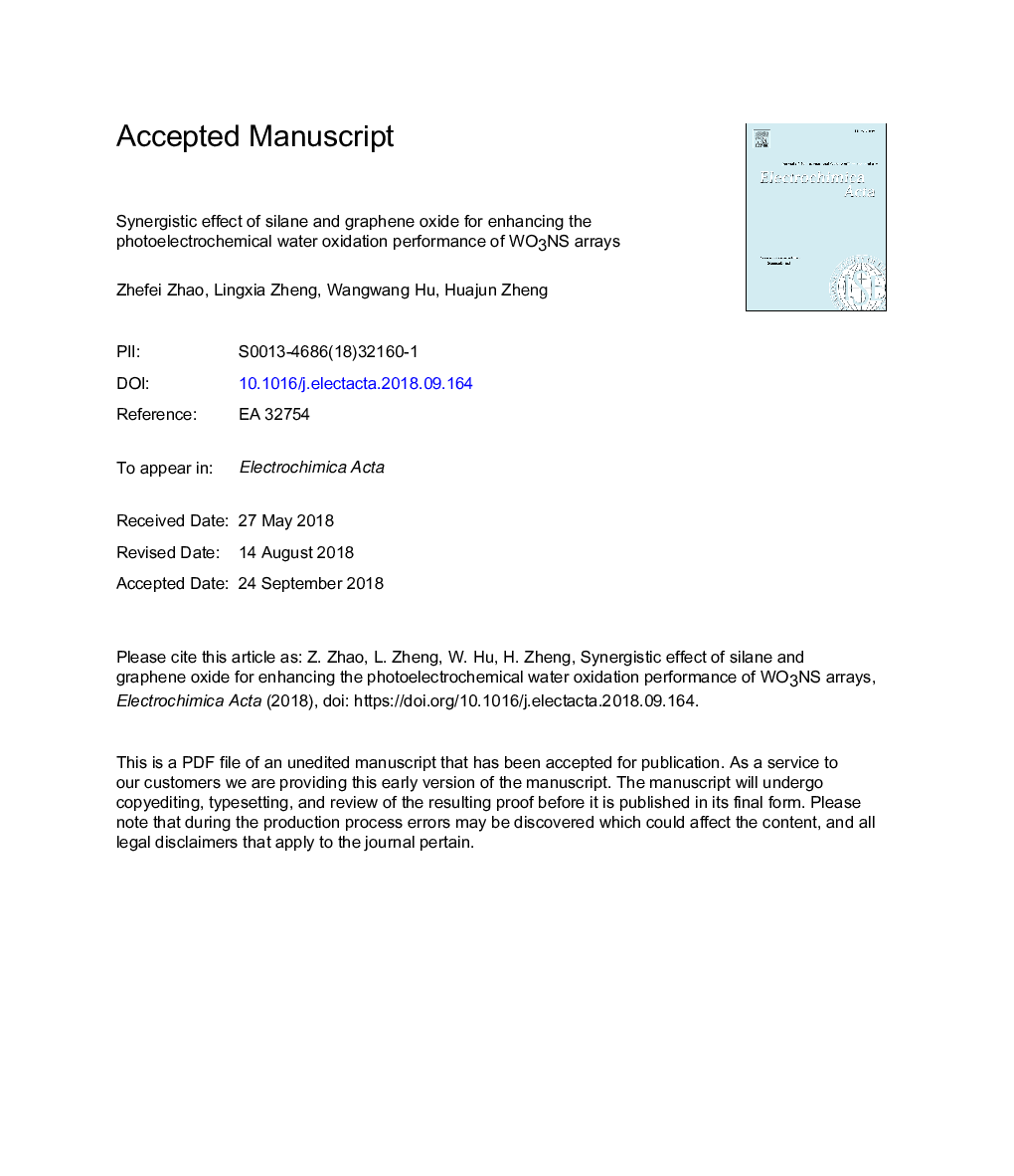 Synergistic effect of silane and graphene oxide for enhancing the photoelectrochemical water oxidation performance of WO3NS arrays