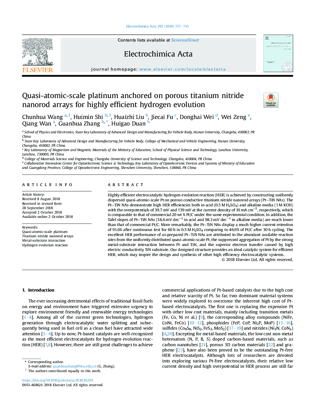 Quasi-atomic-scale platinum anchored on porous titanium nitride nanorod arrays for highly efficient hydrogen evolution