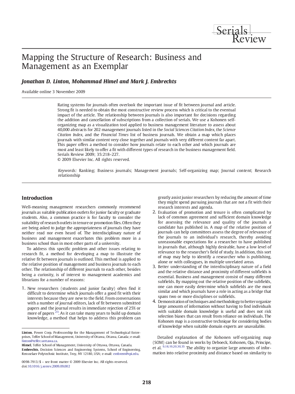 Mapping the Structure of Research: Business and Management as an Exemplar