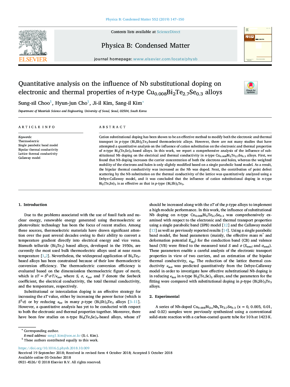 Quantitative analysis on the influence of Nb substitutional doping on electronic and thermal properties of n-type Cu0.008Bi2Te2.7Se0.3 alloys