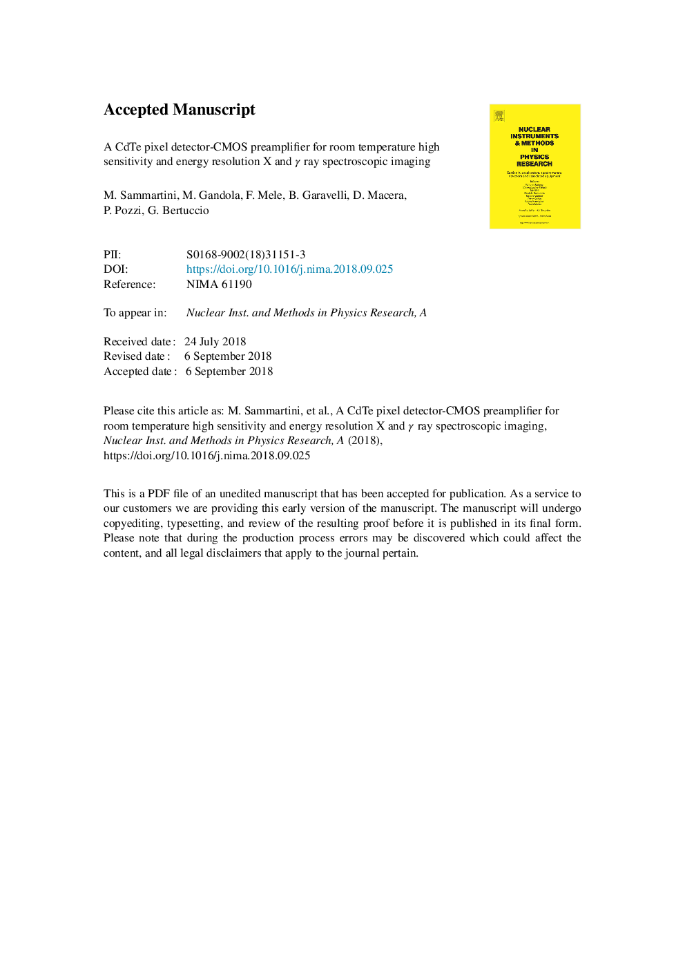 A CdTe pixel detector-CMOS preamplifier for room temperature high sensitivity and energy resolution X and Î³ ray spectroscopic imaging