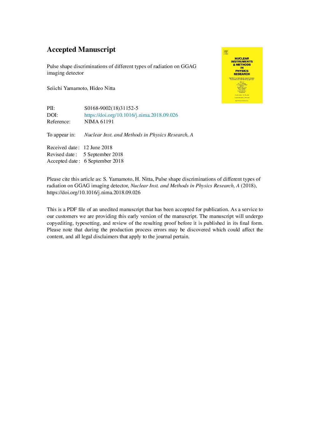 Pulse shape discriminations of different types of radiation on GGAG imaging detector