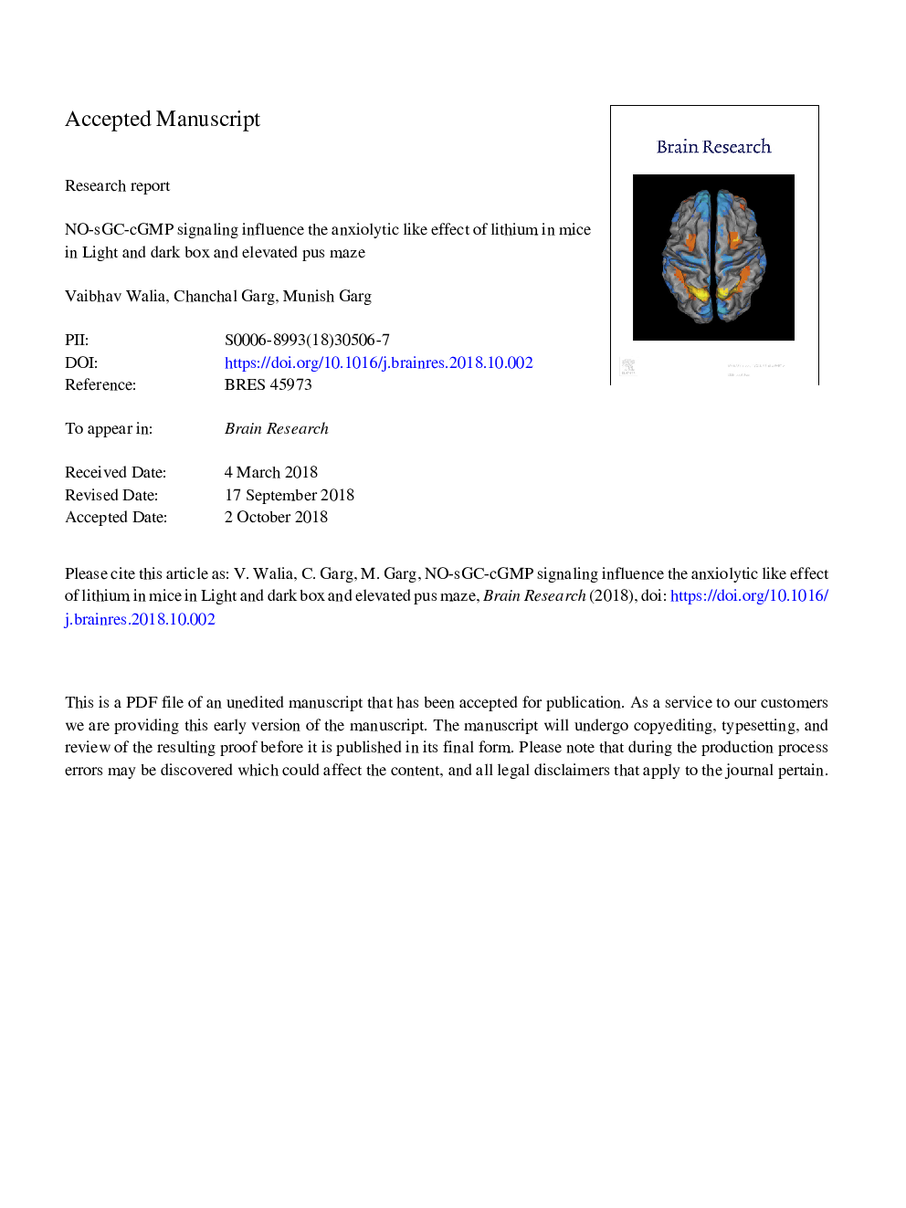 NO-sGC-cGMP signaling influence the anxiolytic like effect of lithium in mice in light and dark box and elevated plus maze