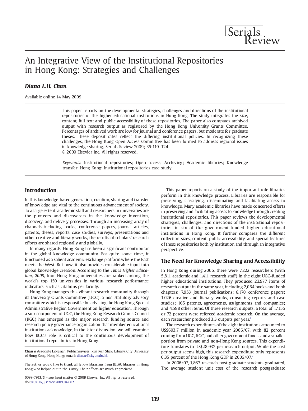 An Integrative View of the Institutional Repositories in Hong Kong: Strategies and Challenges