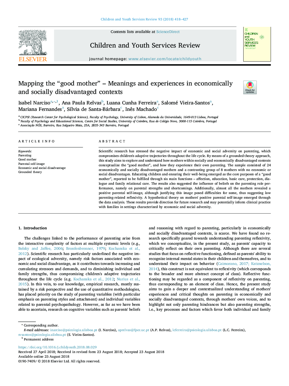 Mapping the “good mother” - Meanings and experiences in economically and socially disadvantaged contexts