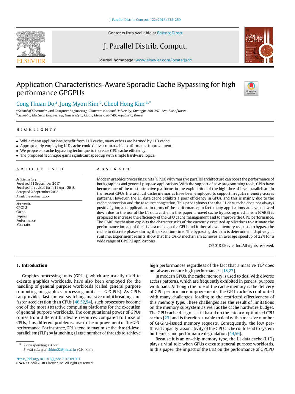 Application Characteristics-Aware Sporadic Cache Bypassing for high performance GPGPUs