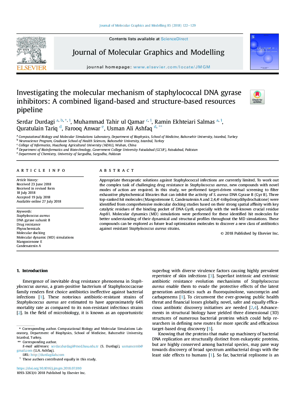 Investigating the molecular mechanism of staphylococcal DNA gyrase inhibitors: A combined ligand-based and structure-based resources pipeline