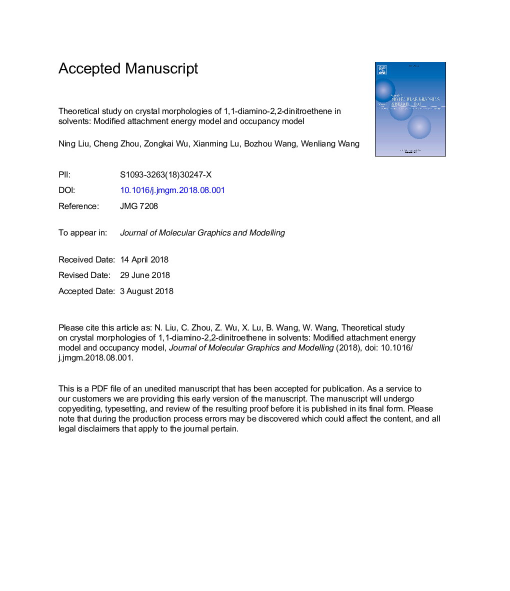 مطالعه نظری بر مورفولوژی کریستال های 1،1-دیامینو-2،2-دینیتروتن در حلال ها: مدل انرژی وابسته تغییر یافته و مدل اشغال