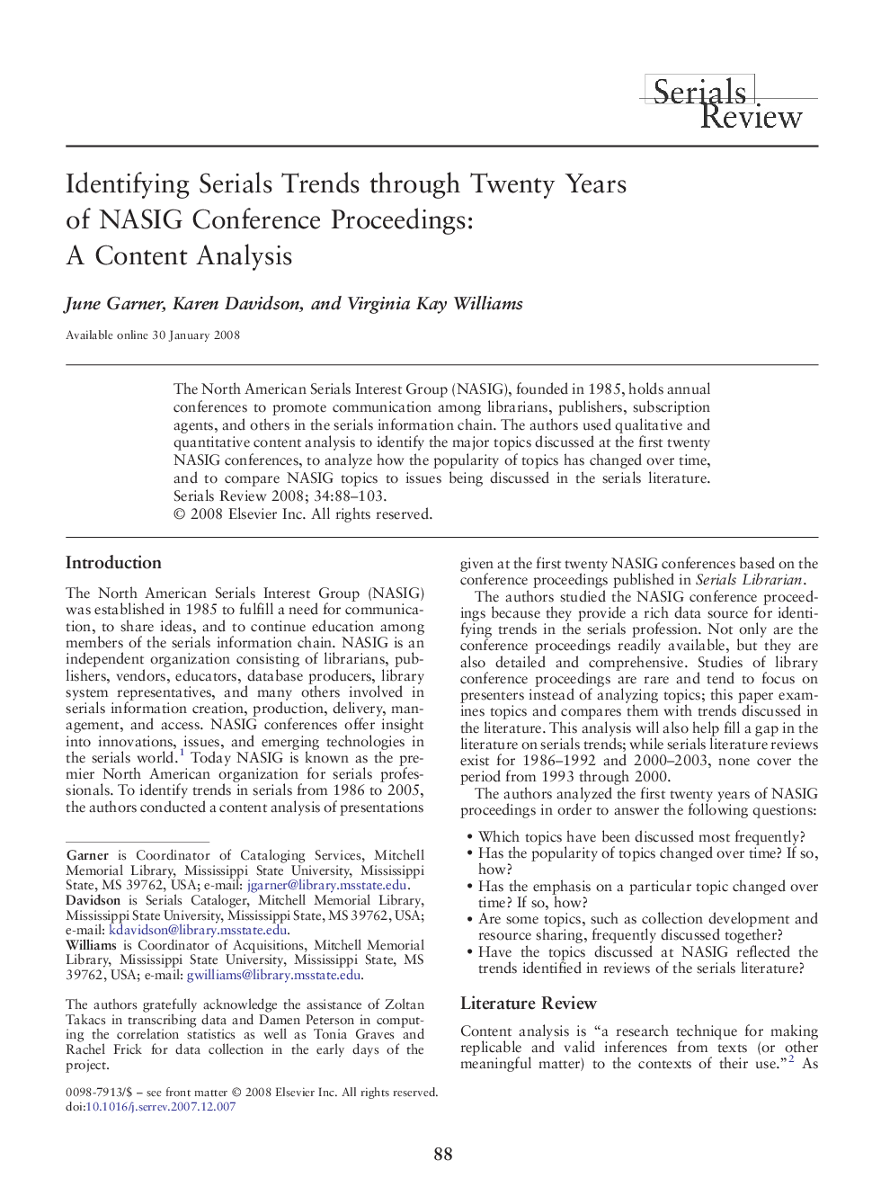 Identifying Serials Trends through Twenty Years of NASIG Conference Proceedings: A Content Analysis