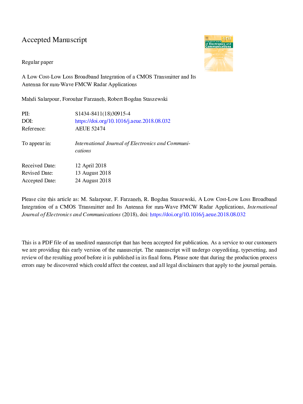 A low cost-low loss broadband integration of a CMOS transmitter and its antenna for mm-wave FMCW radar applications