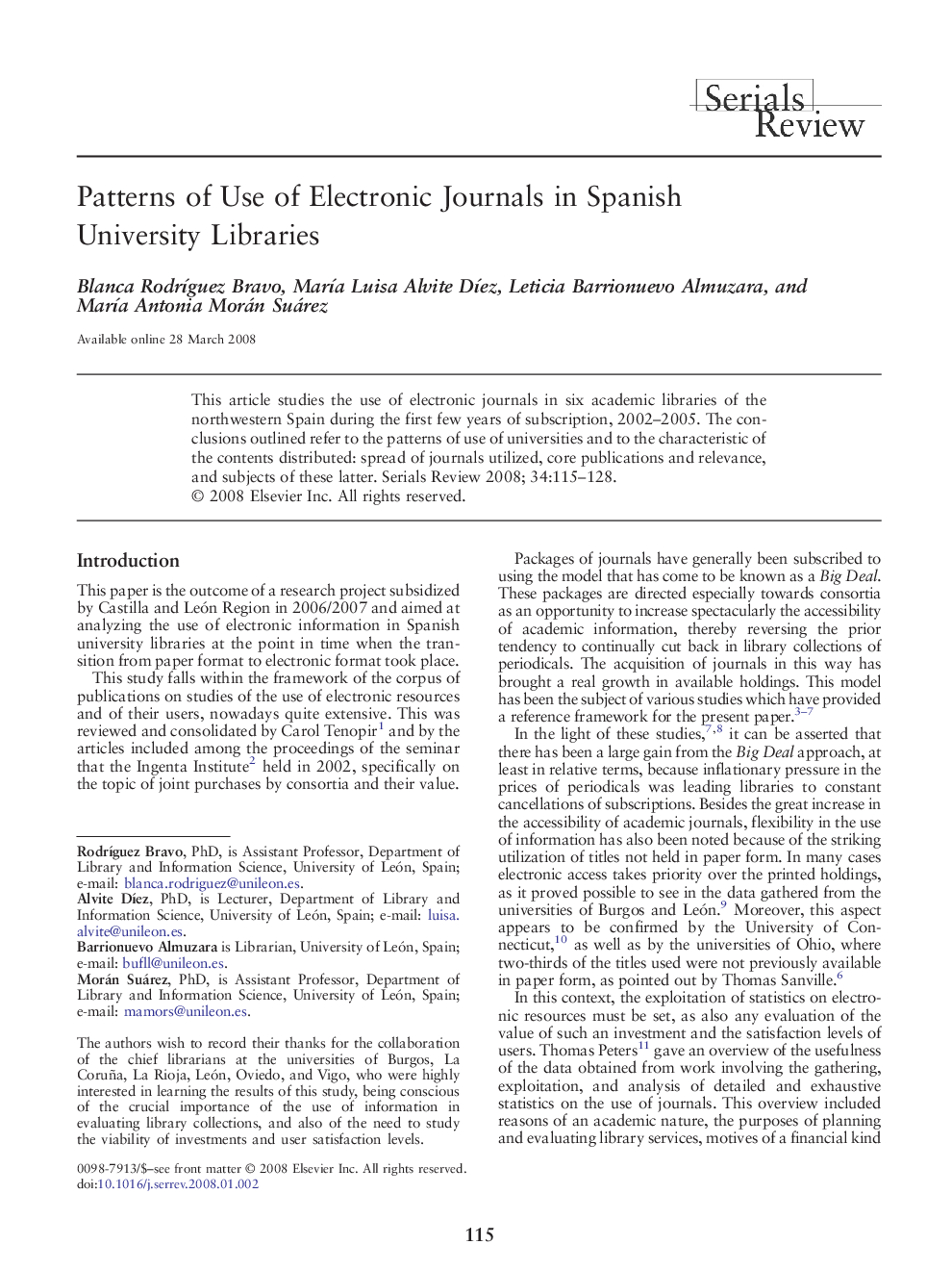 Patterns of Use of Electronic Journals in Spanish University Libraries