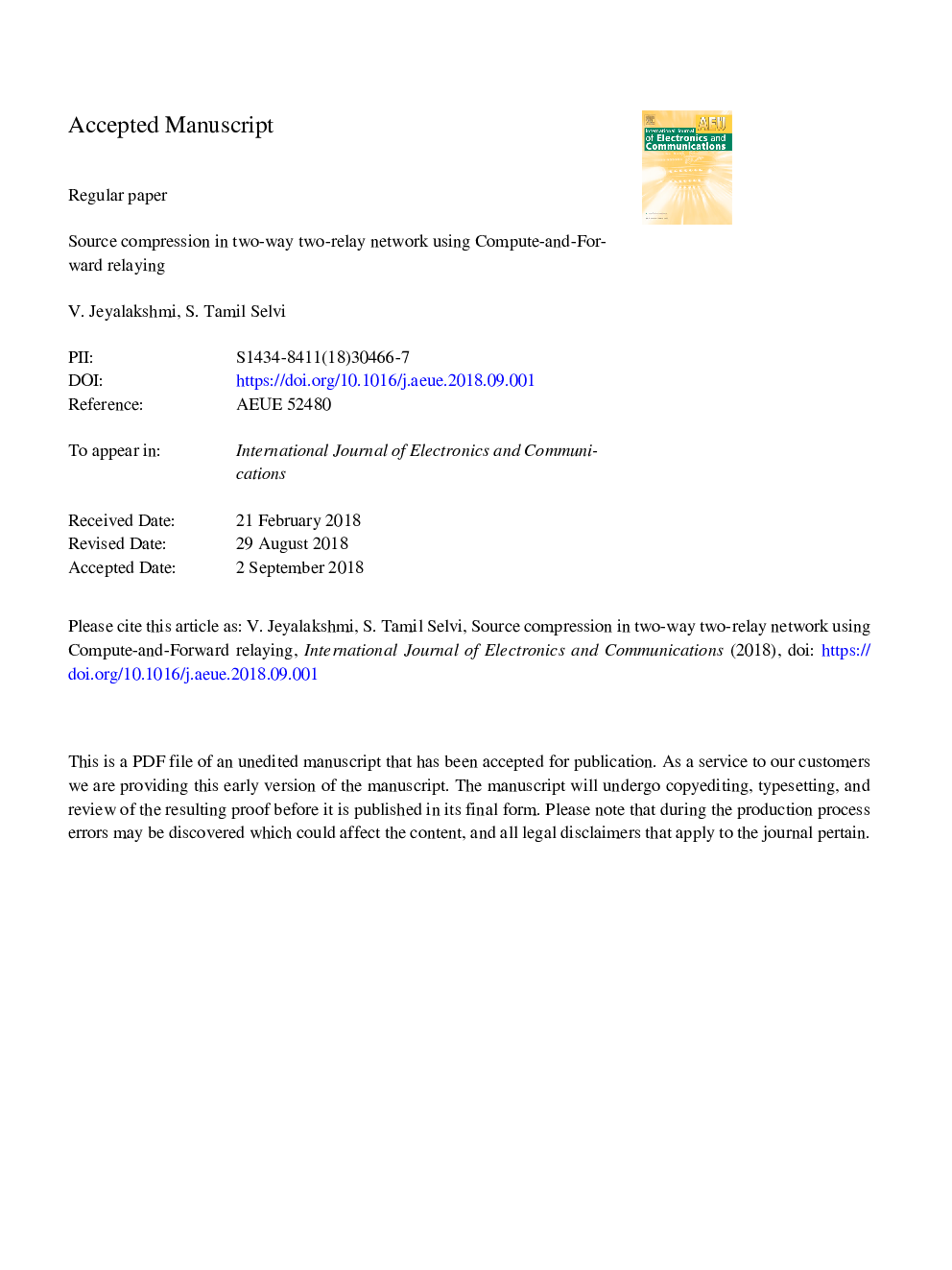 Source compression in two-way two-relay network using compute-and-forward relaying