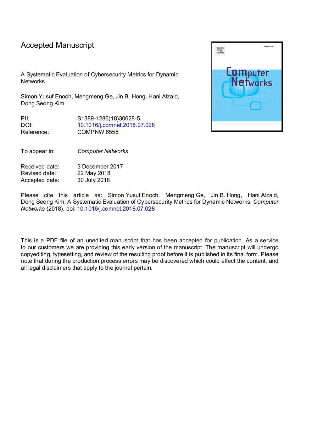 A systematic evaluation of cybersecurity metrics for dynamic networks