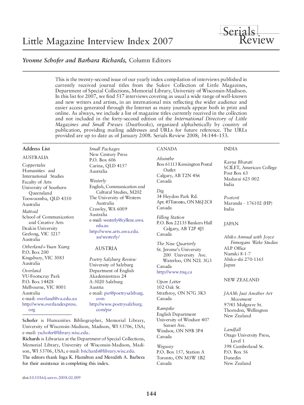 Little Magazine Interview Index 2007