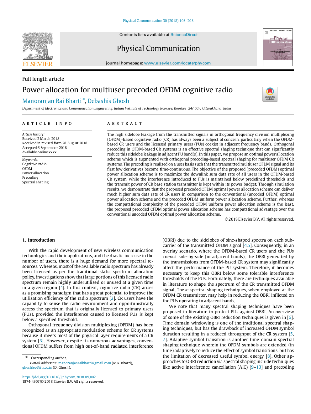 Power allocation for multiuser precoded OFDM cognitive radio