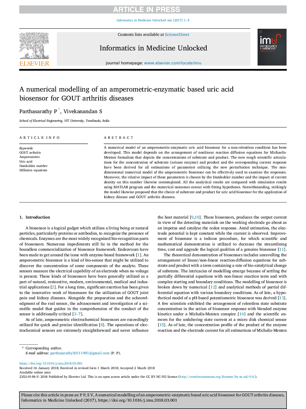 A numerical modelling of an amperometric-enzymatic based uric acid biosensor for GOUT arthritis diseases