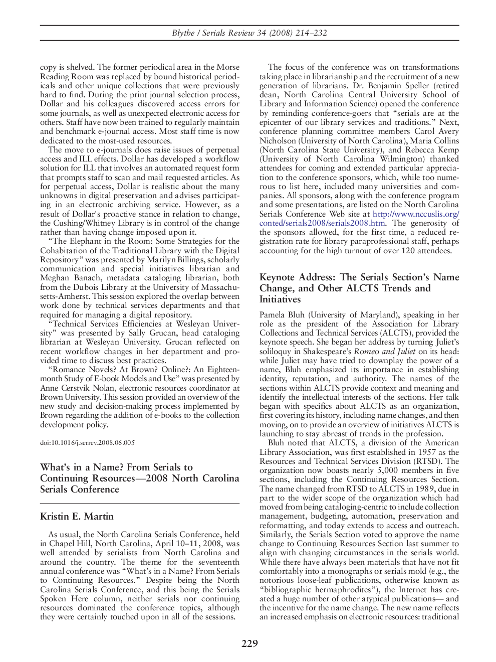 What's in a Name? From Serials to Continuing Resources-2008 North Carolina Serials Conference