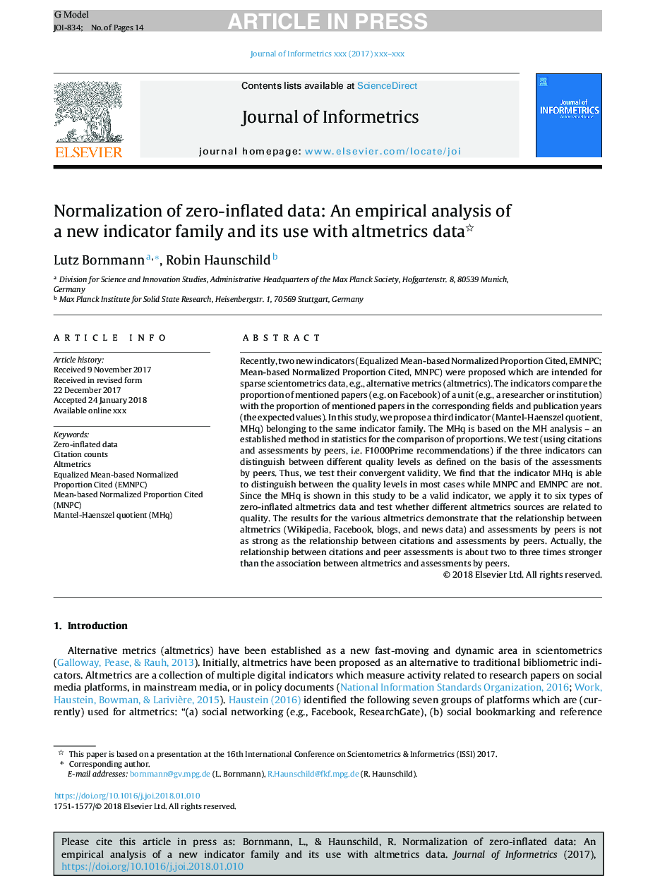 Normalization of zero-inflated data: An empirical analysis of a new indicator family and its use with altmetrics data