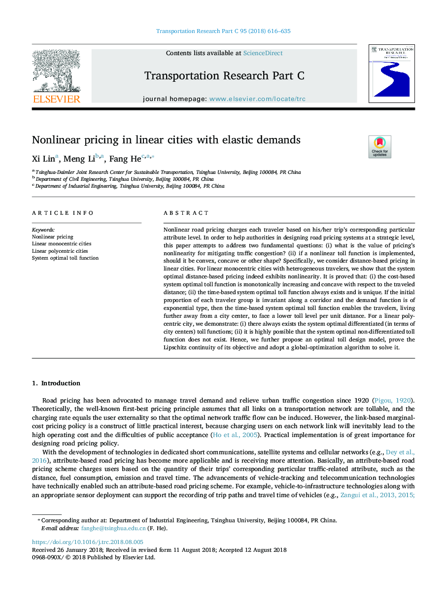 Nonlinear pricing in linear cities with elastic demands