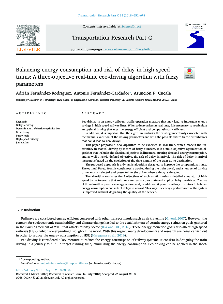 Balancing energy consumption and risk of delay in high speed trains: A three-objective real-time eco-driving algorithm with fuzzy parameters