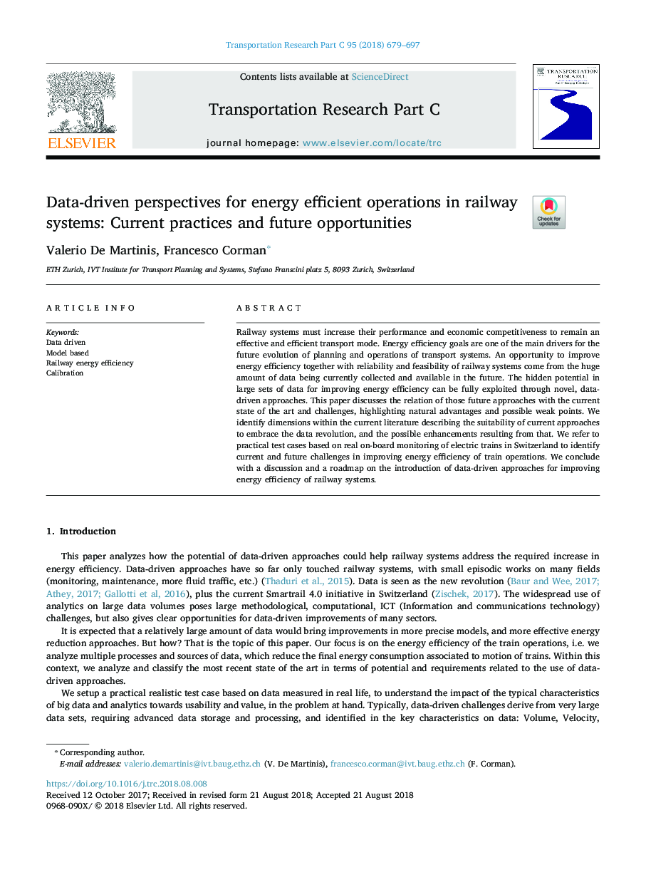 Data-driven perspectives for energy efficient operations in railway systems: Current practices and future opportunities