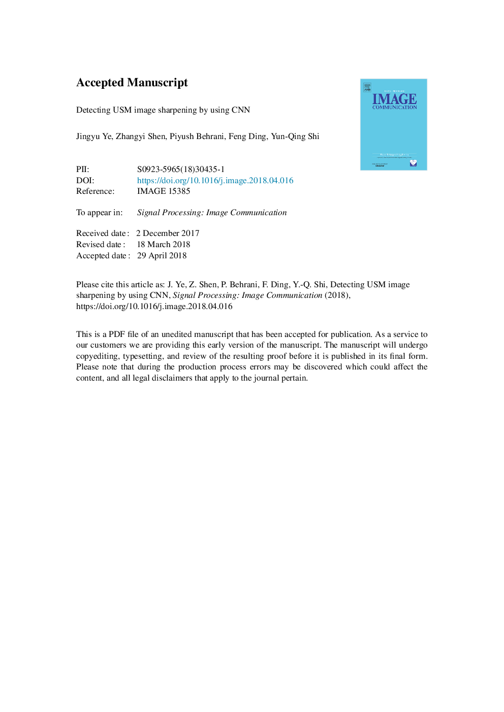 Detecting USM image sharpening by using CNN