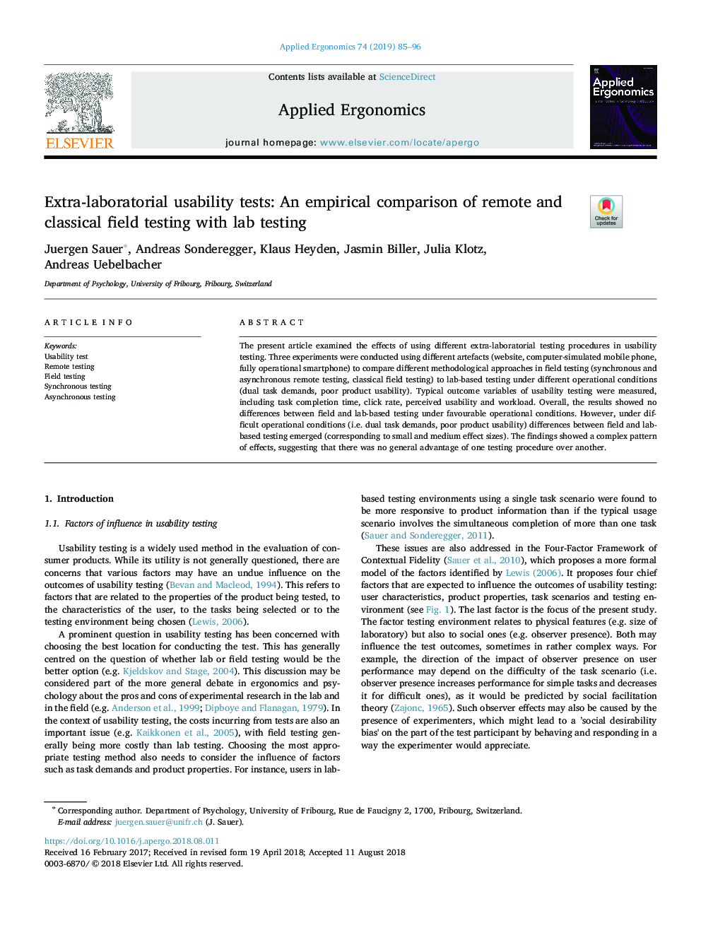 Extra-laboratorial usability tests: An empirical comparison of remote and classical field testing with lab testing