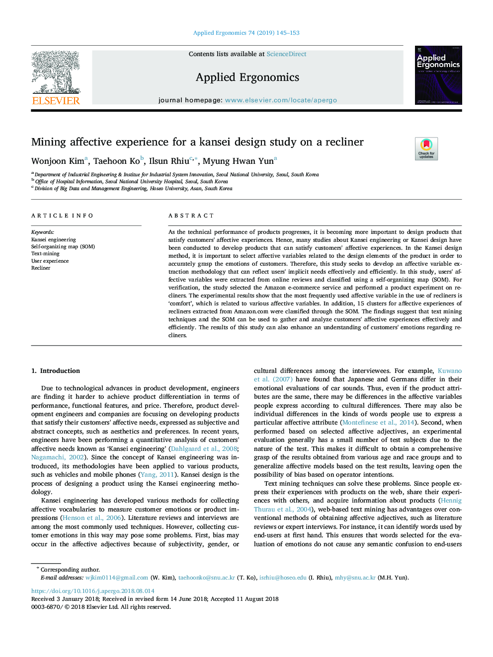 Mining affective experience for a kansei design study on a recliner