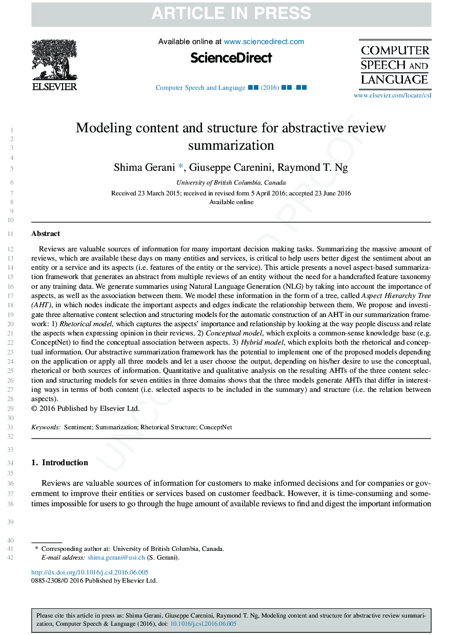 Modeling content and structure for abstractive review summarization