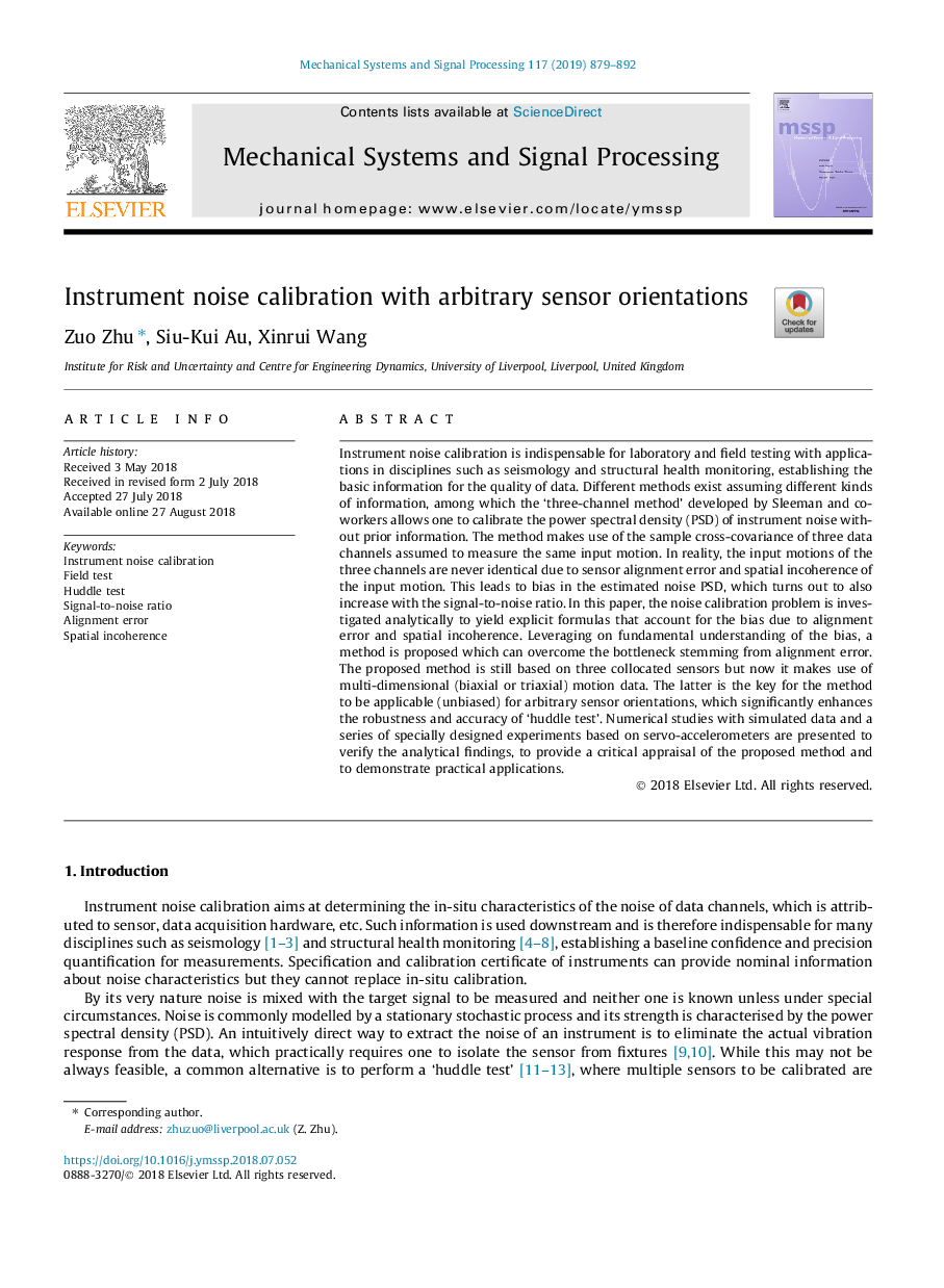 Instrument noise calibration with arbitrary sensor orientations