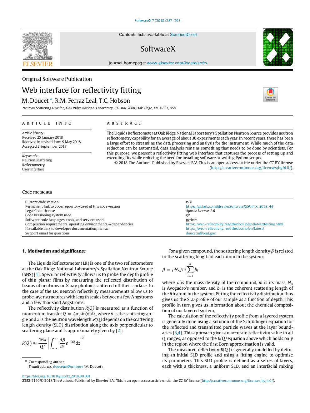 Web interface for reflectivity fitting