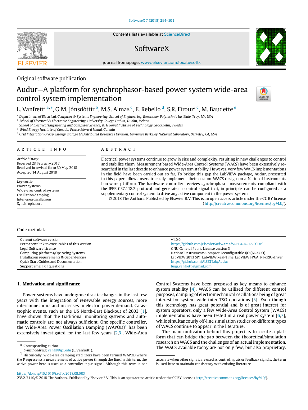 Audur-A platform for synchrophasor-based power system wide-area control system implementation