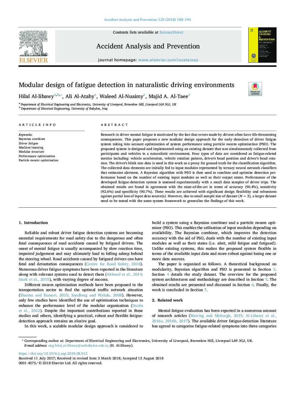 Modular design of fatigue detection in naturalistic driving environments