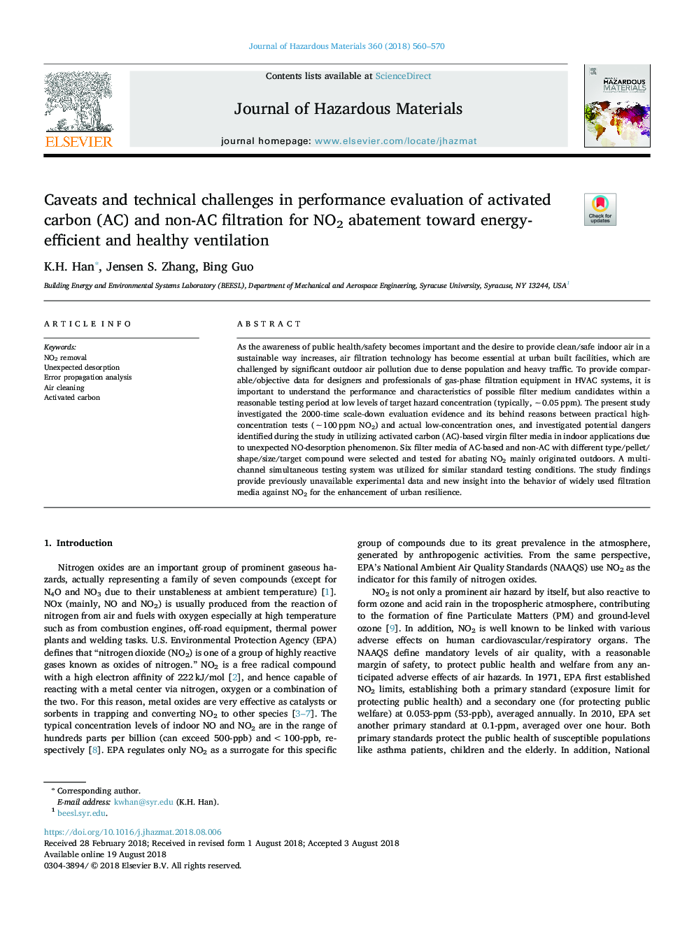 Caveats and technical challenges in performance evaluation of activated carbon (AC) and non-AC filtration for NO2 abatement toward energy-efficient and healthy ventilation