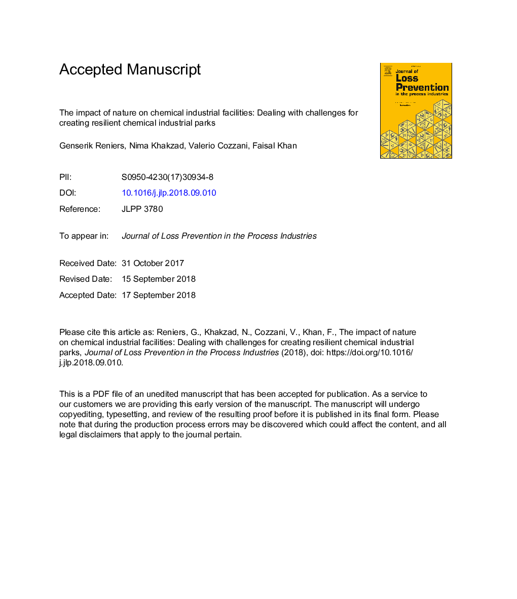 The impact of nature on chemical industrial facilities: Dealing with challenges for creating resilient chemical industrial parks