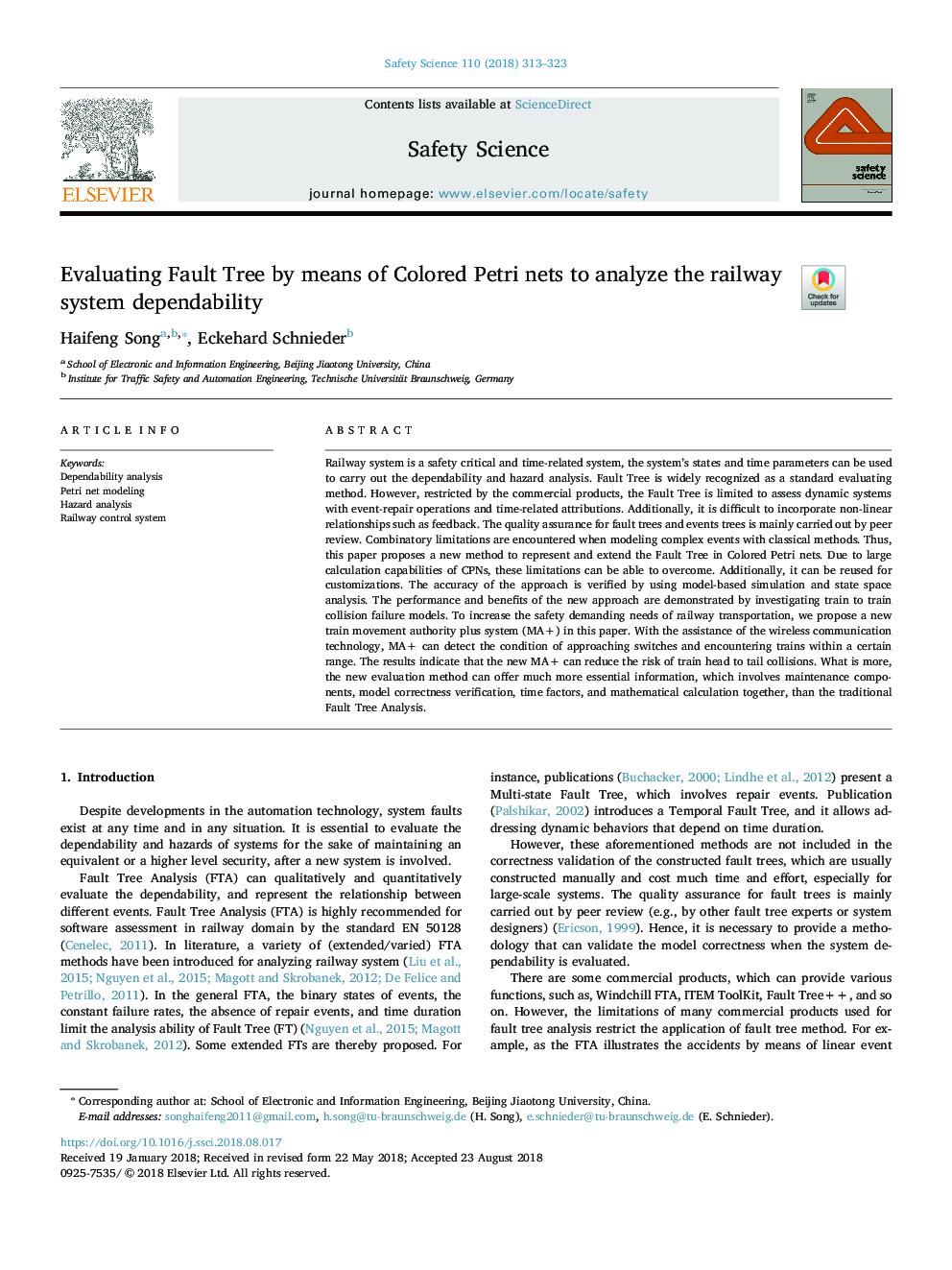 Evaluating Fault Tree by means of Colored Petri nets to analyze the railway system dependability