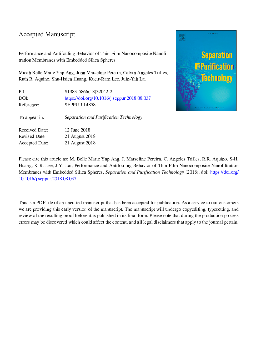 Performance and antifouling behavior of thin-film nanocomposite nanofiltration membranes with embedded silica spheres