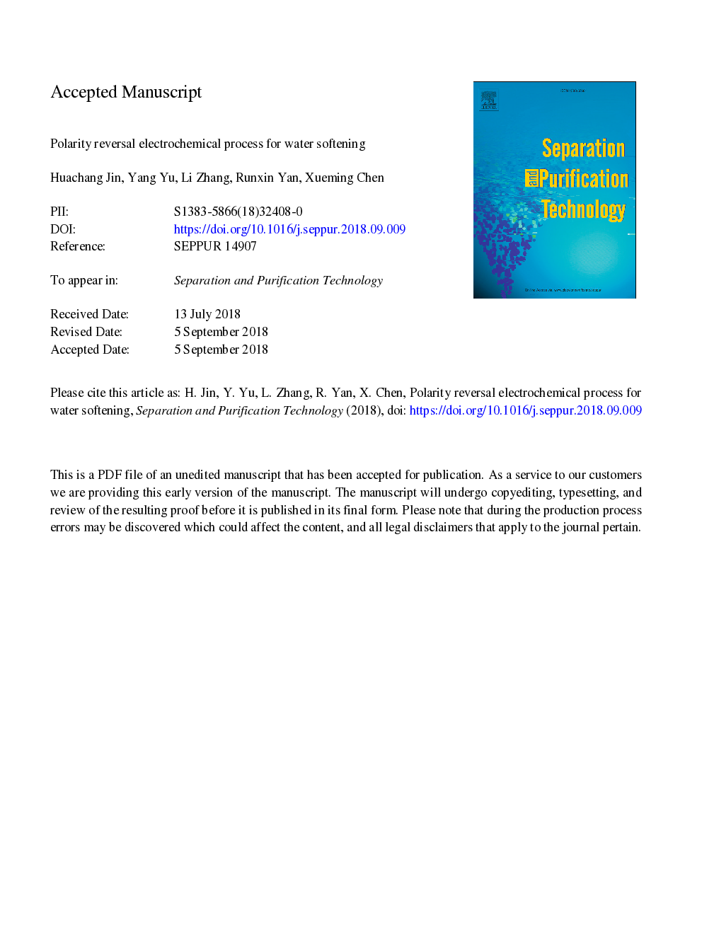 Polarity reversal electrochemical process for water softening