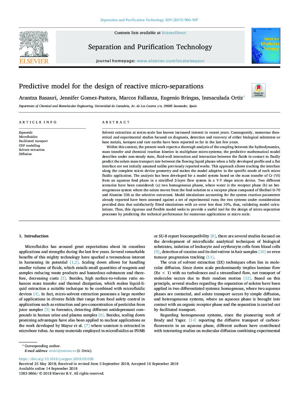 Predictive model for the design of reactive micro-separations